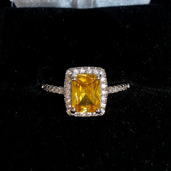 None Jewelry - 925 Sterling Silver Yellow Canary CZ Halo Ring